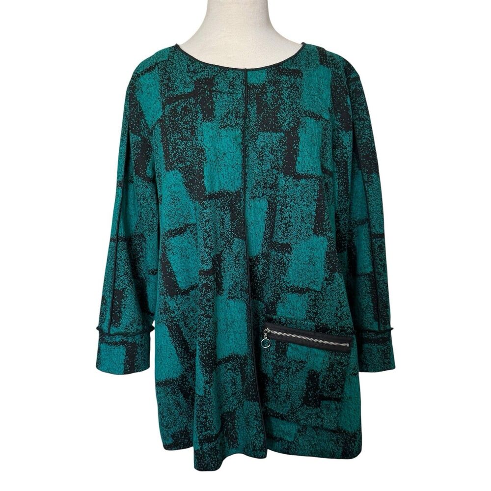 Ali Miles Textured Knit Tunic Top Removable Cowl Neck Scarf Green Black Size XL - Picture 2 of 16